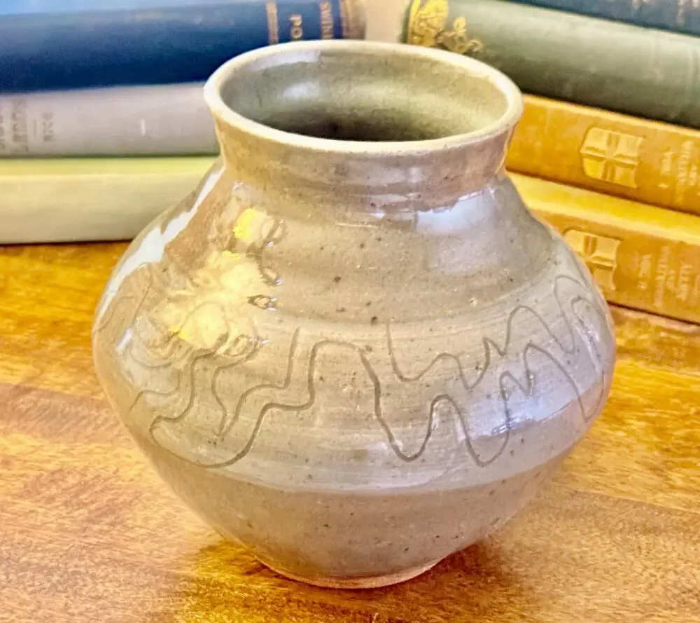 Signed Studio Pottery Vase | Olive Gray Glazed Stoneware Ceramic Vessel
